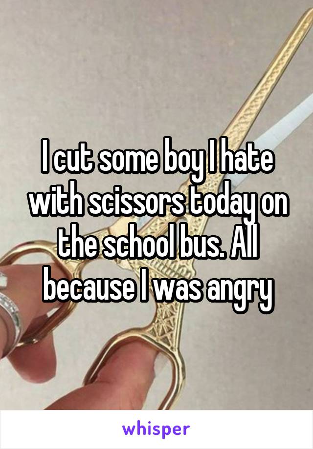I cut some boy I hate with scissors today on the school bus. All because I was angry