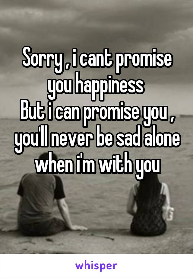 Sorry , i cant promise you happiness 
But i can promise you , you'll never be sad alone when i'm with you

