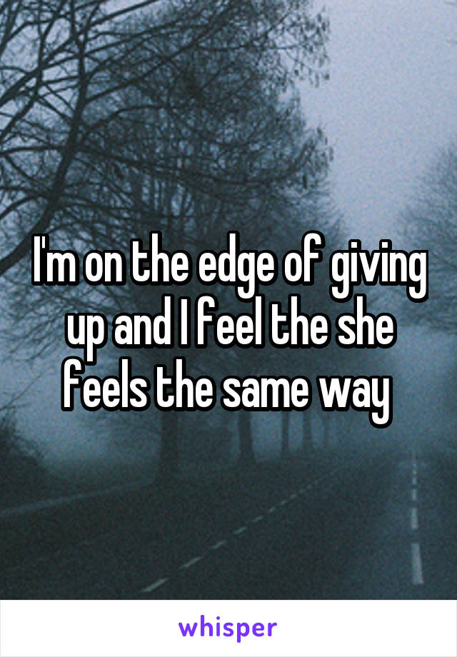 I'm on the edge of giving up and I feel the she feels the same way 