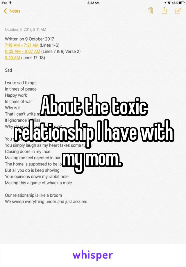 About the toxic relationship I have with my mom. 