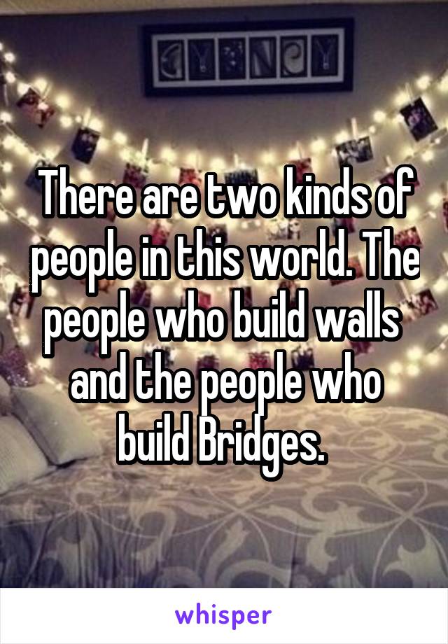 There are two kinds of people in this world. The people who build walls  and the people who build Bridges. 