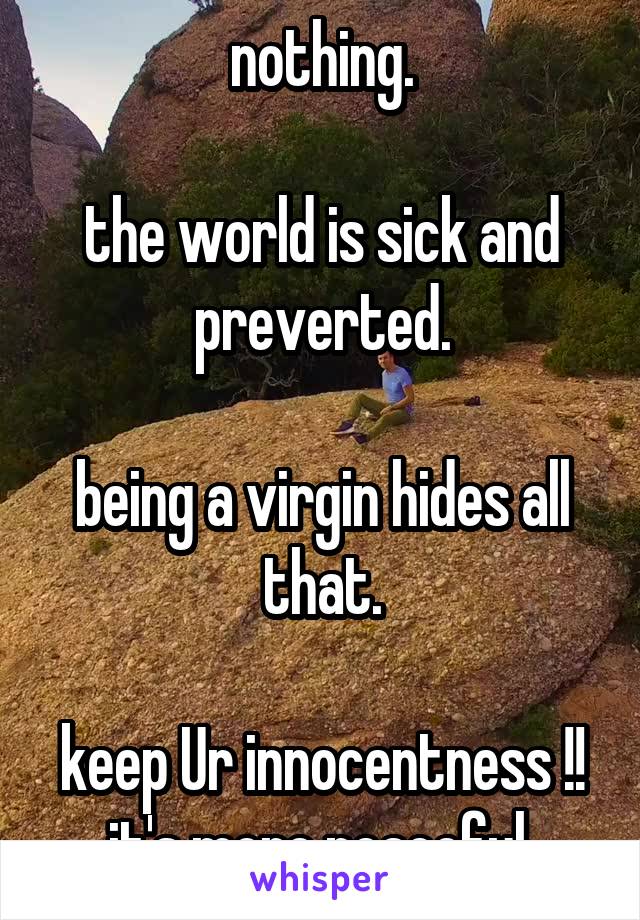 nothing.

the world is sick and preverted.

being a virgin hides all that.

keep Ur innocentness !!
it's more peaceful 