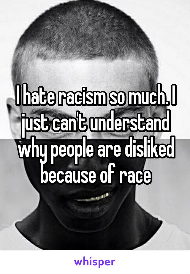 I hate racism so much. I just can't understand why people are disliked because of race