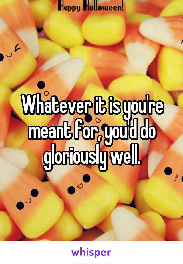 Whatever it is you're meant for, you'd do gloriously well.