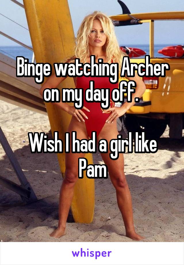 Binge watching Archer on my day off. 

Wish I had a girl like Pam
