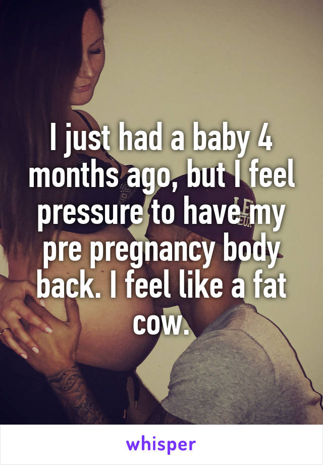 I just had a baby 4 months ago, but I feel pressure to have my pre pregnancy body back. I feel like a fat cow.