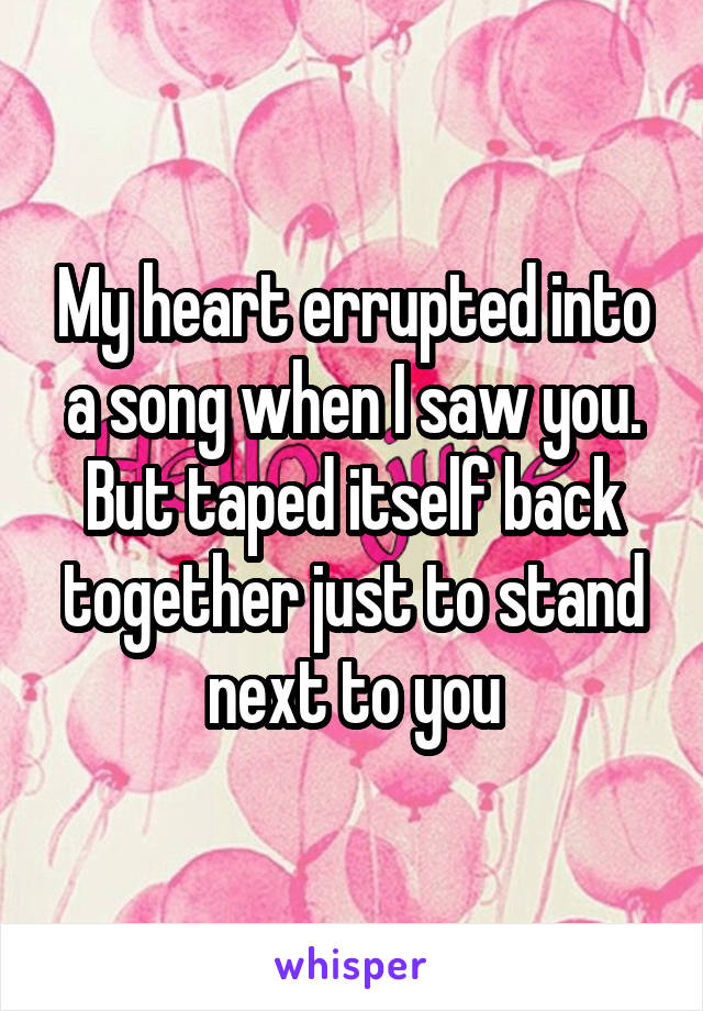 My heart errupted into a song when I saw you.
But taped itself back together just to stand next to you
