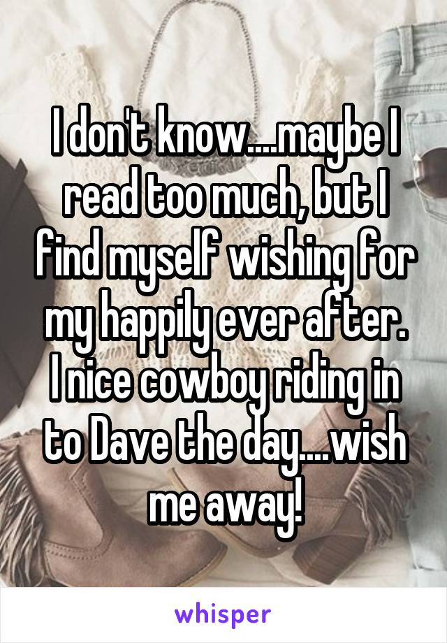 I don't know....maybe I read too much, but I find myself wishing for my happily ever after.
I nice cowboy riding in to Dave the day....wish me away!