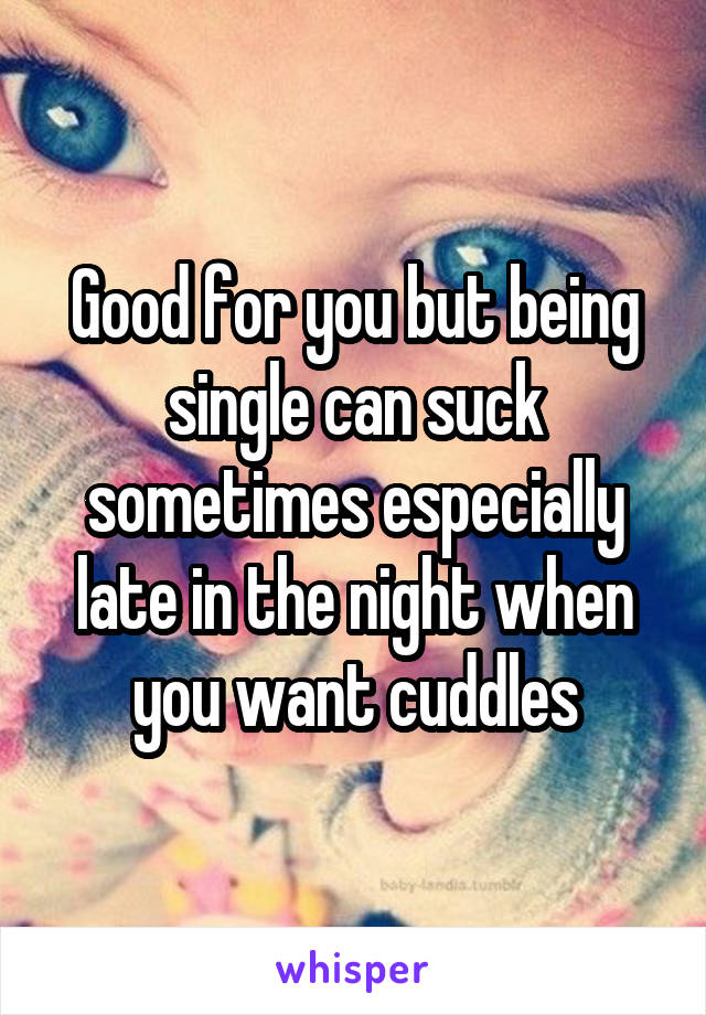 Good for you but being single can suck sometimes especially late in the night when you want cuddles