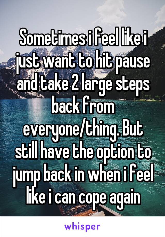 Sometimes i feel like i just want to hit pause and take 2 large steps back from everyone/thing. But still have the option to jump back in when i feel like i can cope again