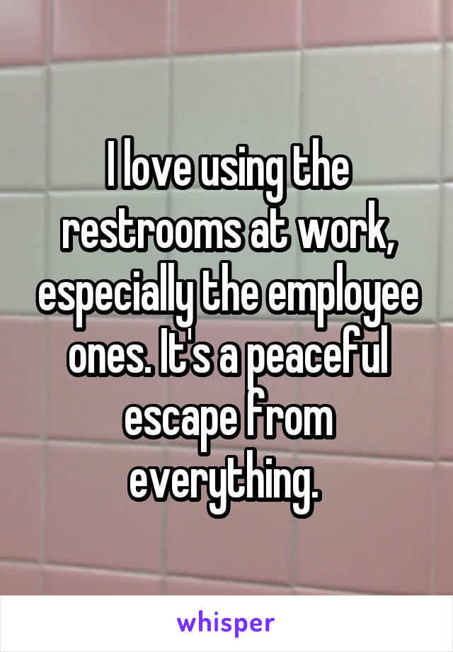 I love using the restrooms at work, especially the employee ones. It's a peaceful escape from everything. 
