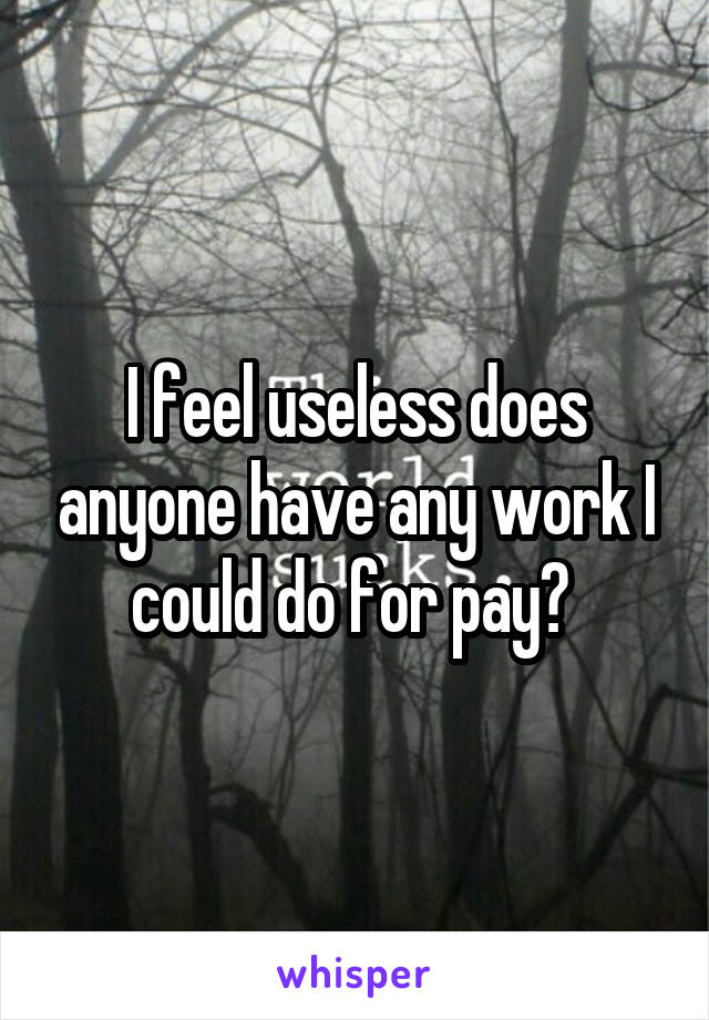 I feel useless does anyone have any work I could do for pay? 