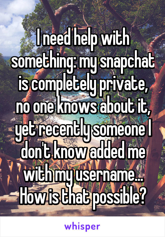 I need help with something: my snapchat is completely private, no one knows about it, yet recently someone I don't know added me with my username...
How is that possible?