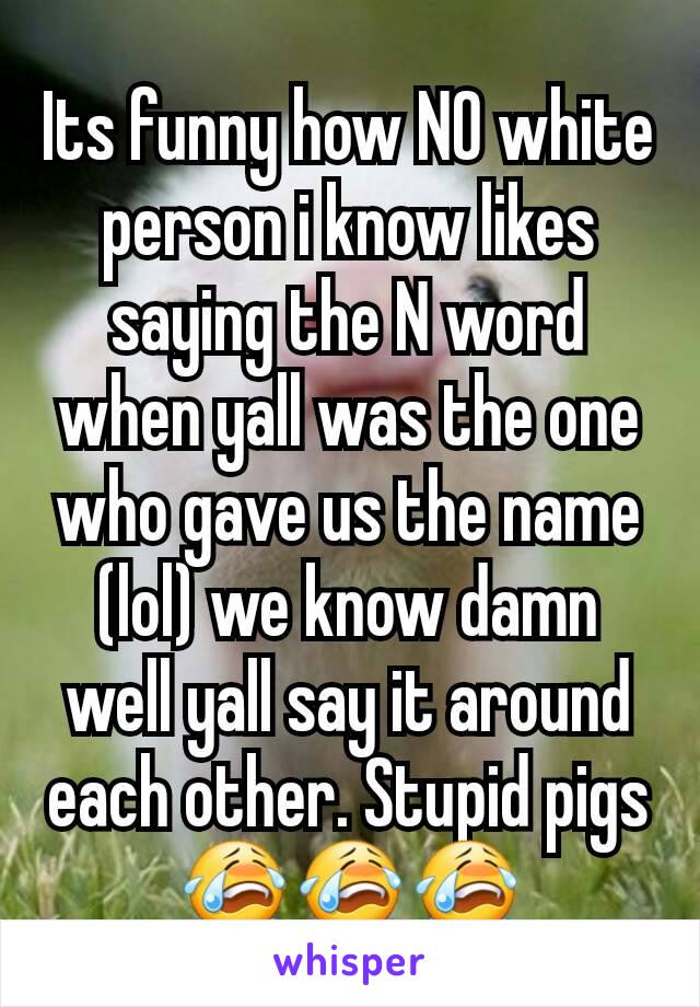 Its funny how NO white person i know likes saying the N word when yall was the one who gave us the name (lol) we know damn well yall say it around each other. Stupid pigs 😭😭😭