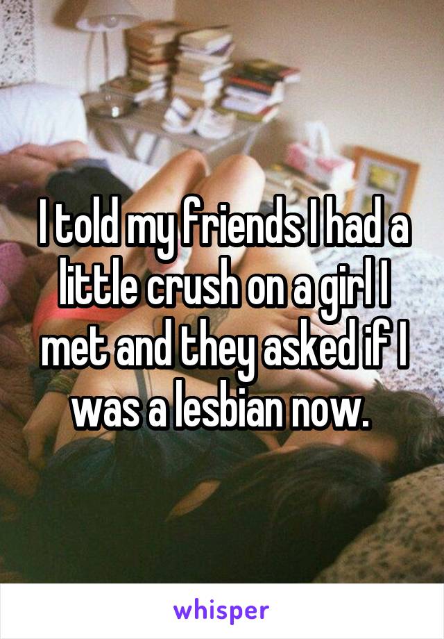 I told my friends I had a little crush on a girl I met and they asked if I was a lesbian now. 