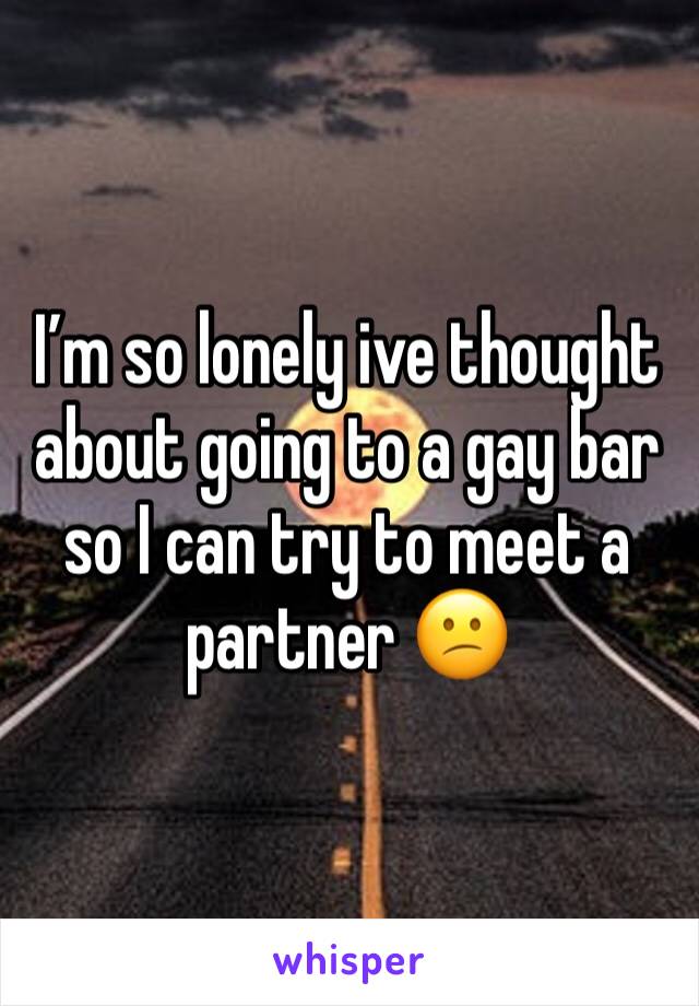 I’m so lonely ive thought about going to a gay bar so I can try to meet a partner 😕