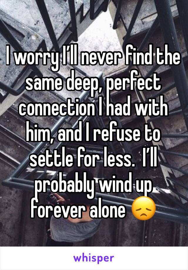 I worry I’ll never find the same deep, perfect connection I had with him, and I refuse to settle for less.  I’ll probably wind up forever alone 😞