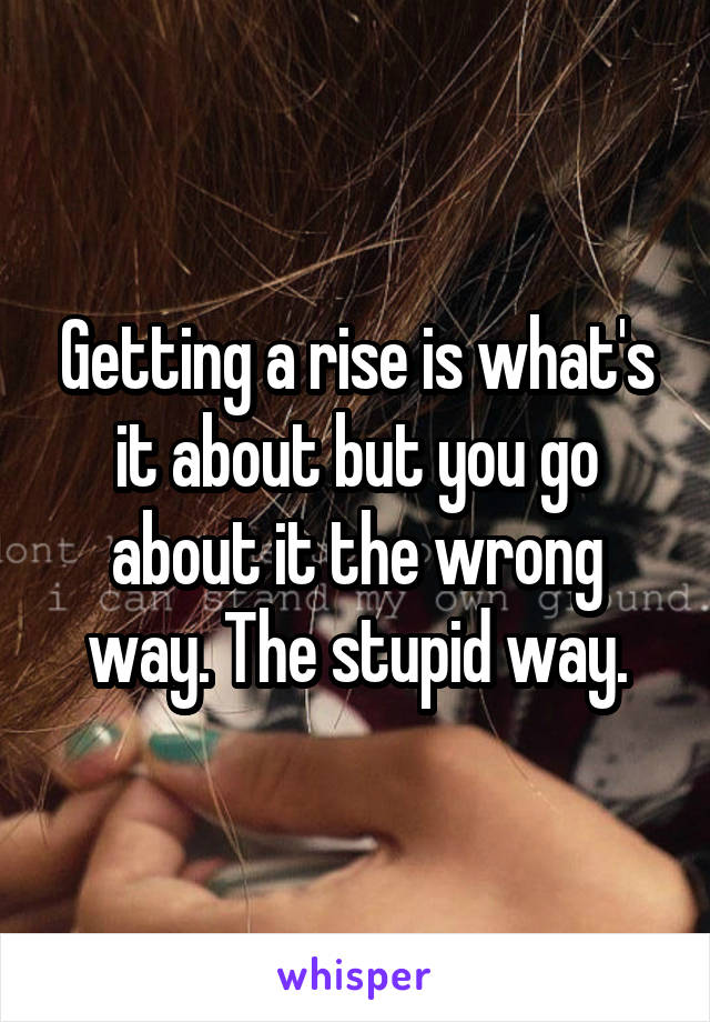 Getting a rise is what's it about but you go about it the wrong way. The stupid way.