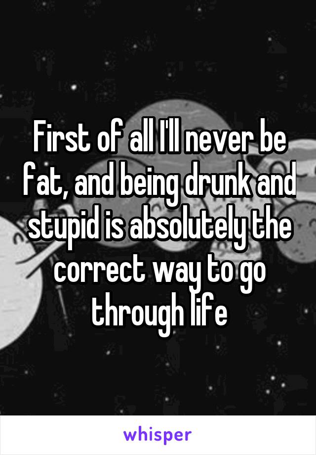 First of all I'll never be fat, and being drunk and stupid is absolutely the correct way to go through life