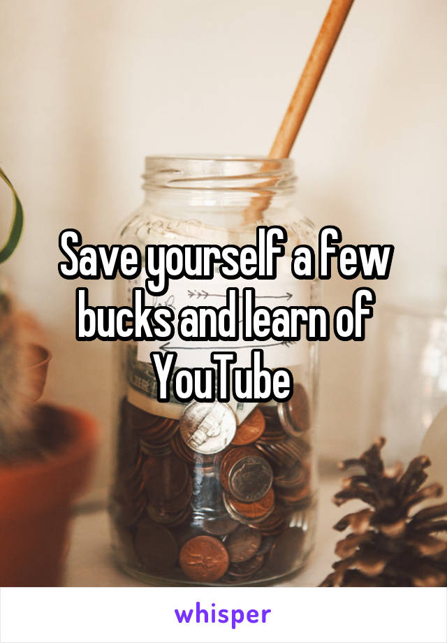 Save yourself a few bucks and learn of YouTube 