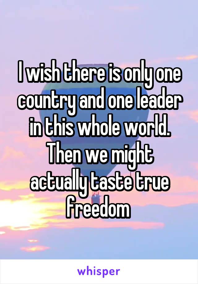 I wish there is only one country and one leader in this whole world.
Then we might actually taste true freedom 