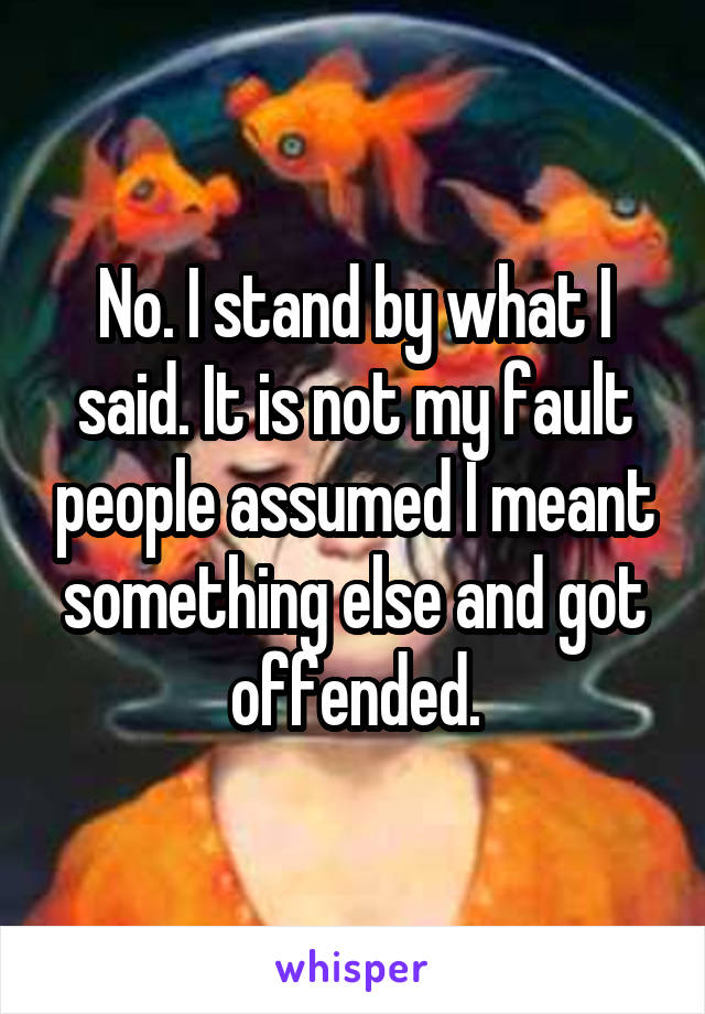 No. I stand by what I said. It is not my fault people assumed I meant something else and got offended.