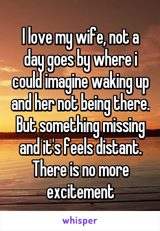 I love my wife, not a day goes by where i could imagine waking up and her not being there. But something missing and it's feels distant. There is no more excitement