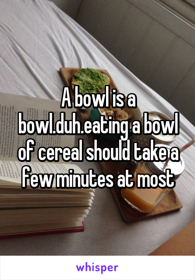 A bowl is a bowl.duh.eating a bowl of cereal should take a few minutes at most