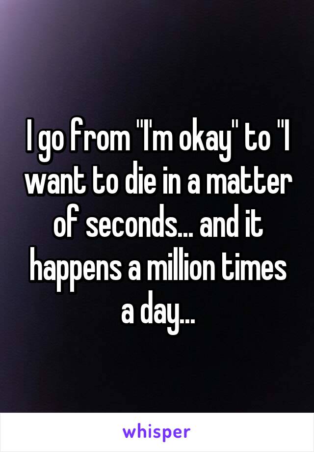 I go from "I'm okay" to "I want to die in a matter of seconds... and it happens a million times a day...