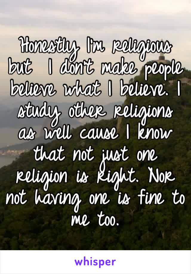 Honestly I’m religious but  I don’t make people believe what I believe. I study other religions as well cause I know that not just one religion is right. Nor not having one is fine to me too. 