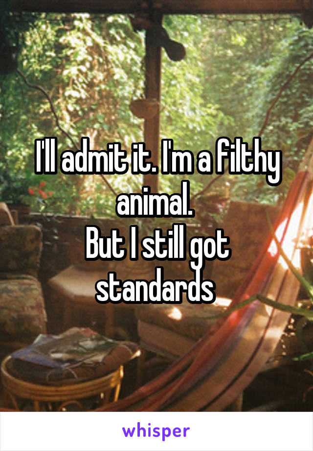 I'll admit it. I'm a filthy animal. 
But I still got standards 