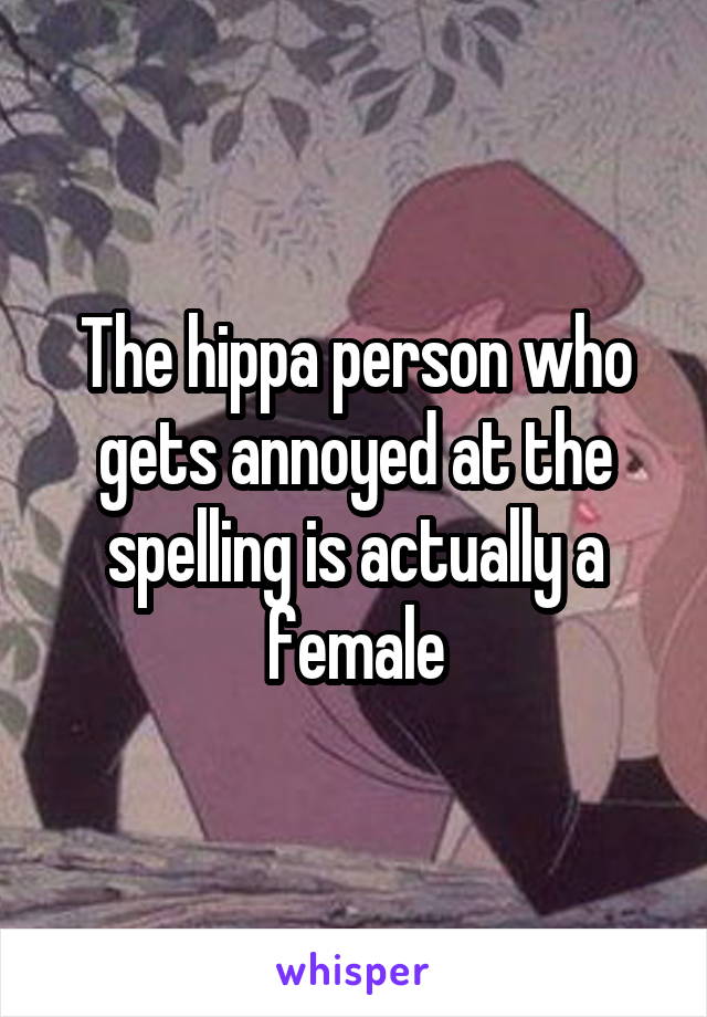 The hippa person who gets annoyed at the spelling is actually a female