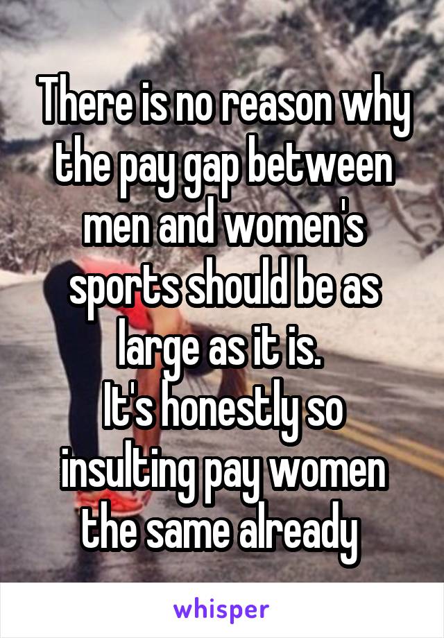 There is no reason why the pay gap between men and women's sports should be as large as it is. 
It's honestly so insulting pay women the same already 