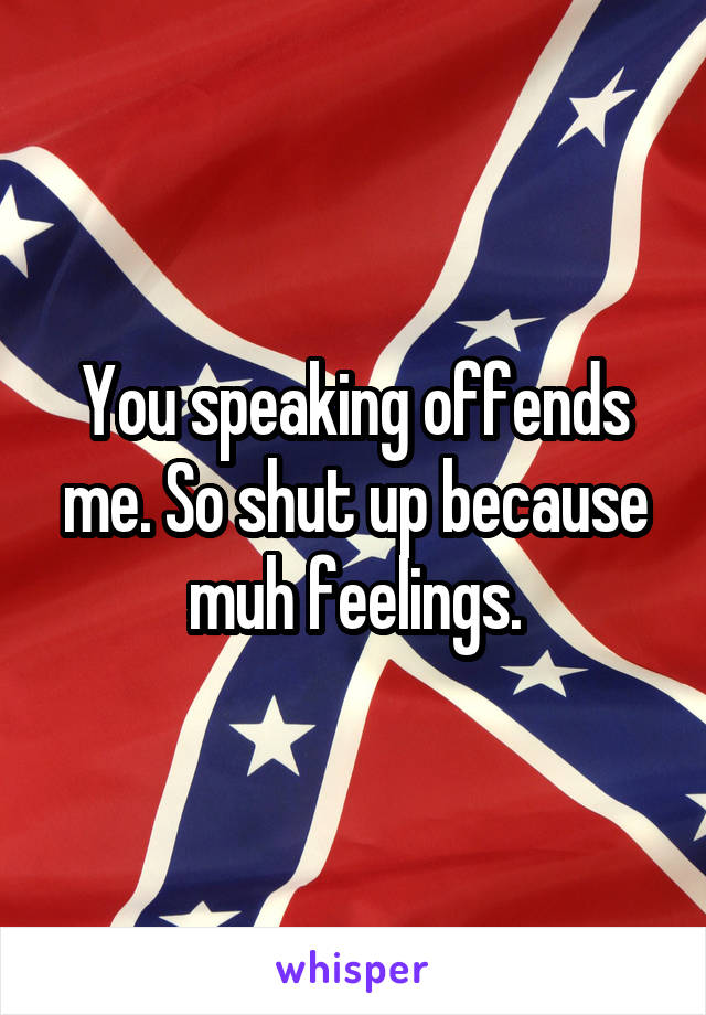 You speaking offends me. So shut up because muh feelings.