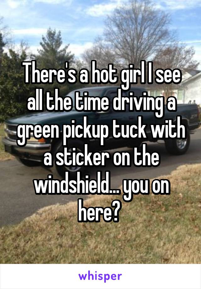 There's a hot girl I see all the time driving a green pickup tuck with a sticker on the windshield... you on here? 