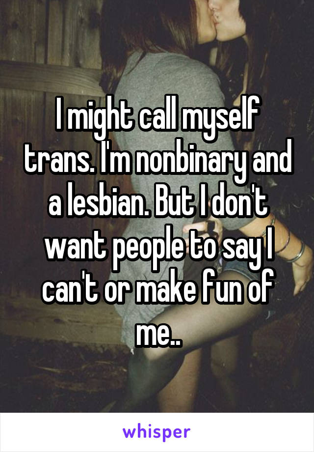 I might call myself trans. I'm nonbinary and a lesbian. But I don't want people to say I can't or make fun of me..