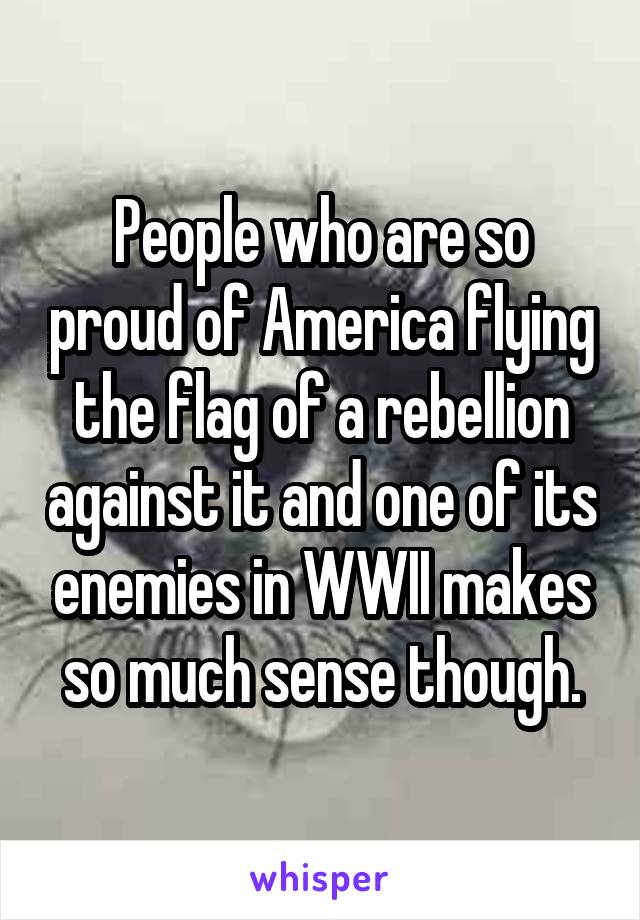 People who are so proud of America flying the flag of a rebellion against it and one of its enemies in WWII makes so much sense though.