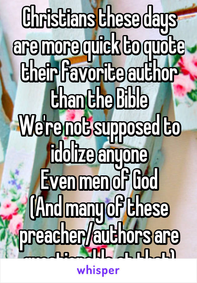 Christians these days are more quick to quote their favorite author than the Bible
We're not supposed to idolize anyone
Even men of God
(And many of these preacher/authors are questionable at that)