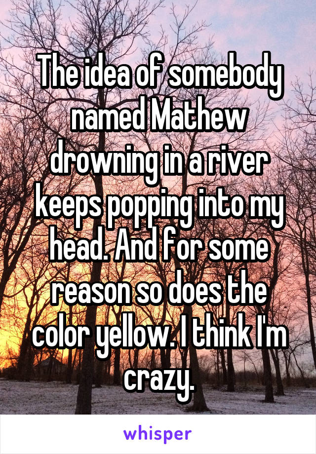The idea of somebody named Mathew drowning in a river keeps popping into my head. And for some reason so does the color yellow. I think I'm crazy.