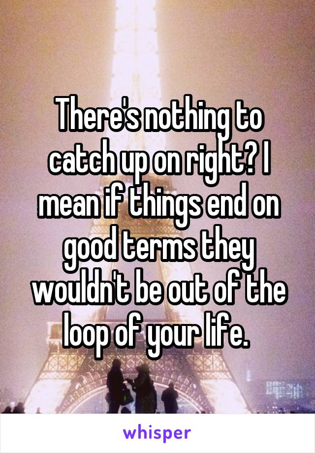 There's nothing to catch up on right? I mean if things end on good terms they wouldn't be out of the loop of your life. 