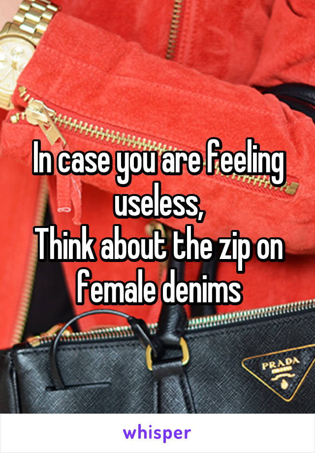 In case you are feeling useless,
Think about the zip on female denims
