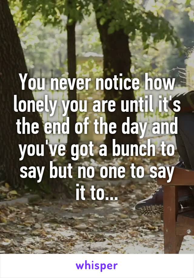 You never notice how lonely you are until it's the end of the day and you've got a bunch to say but no one to say it to...