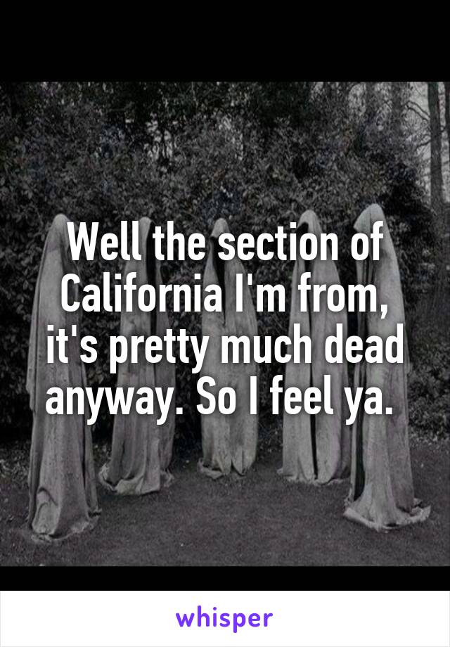 Well the section of California I'm from, it's pretty much dead anyway. So I feel ya. 