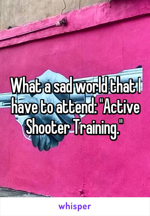 What a sad world that I have to attend: "Active Shooter Training." 