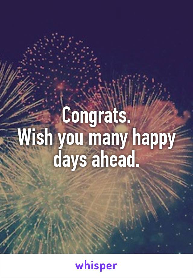 Congrats.
Wish you many happy days ahead.