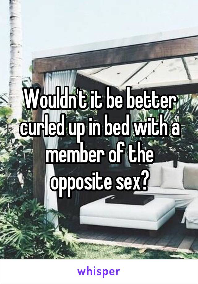 Wouldn't it be better curled up in bed with a member of the opposite sex?