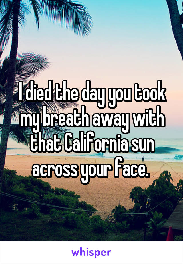 I died the day you took my breath away with that California sun across your face. 
