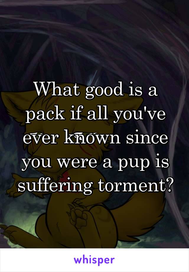 What good is a pack if all you've ever known since you were a pup is suffering torment?