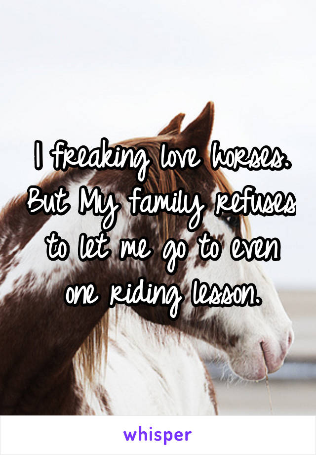 I freaking love horses. But My family refuses to let me go to even one riding lesson.
