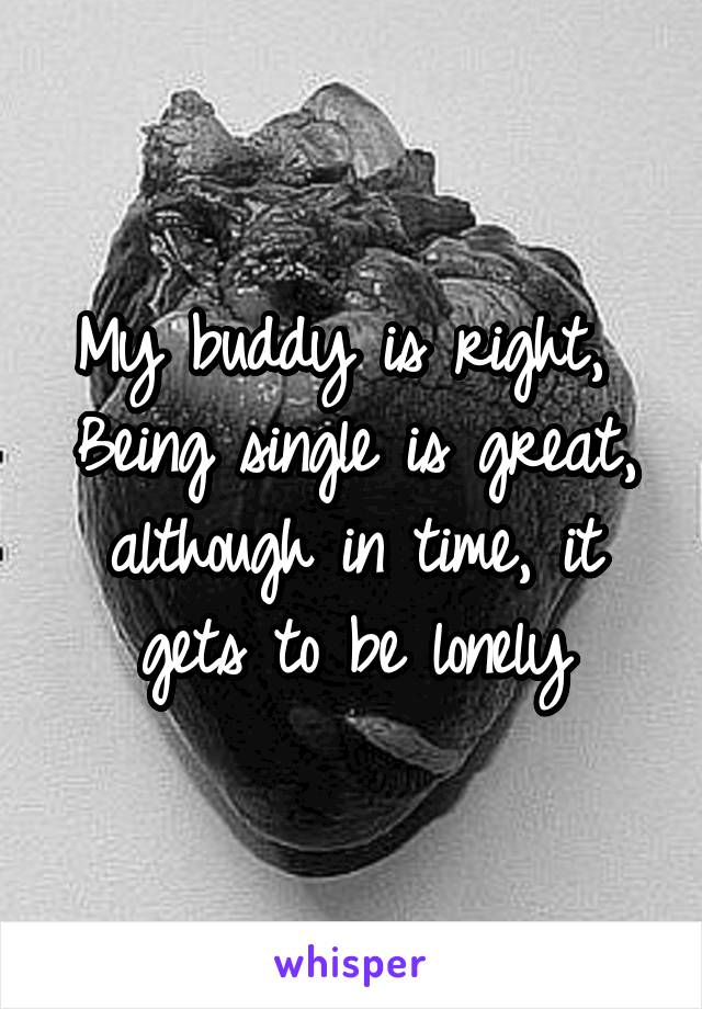 My buddy is right, 
Being single is great, although in time, it gets to be lonely